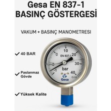 Normadia Çap 100 Alttan 40 Bar Gliserinli Manometre 1/2'' Yüksek Hassasiyet
