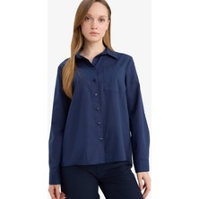 DeFacto %100 Pamuk Regular Fit Uzun Kollu Lacivert Basic Gömlek W7734AZ26SP