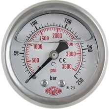 Normadia Özellikli 0-16 Bar Çap Ø52 mm Gliserinli Arkadan Bağlantılı Manometre