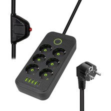 Normadia 6'lı 1.5m Type-C USB Çoklu Priz, Siyah, Akım Koruma, VA-21563