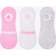 Penti 3 Çift Burun Dikişsiz Pamuklu Renkli Amour Slogan Desenli Sneaker Çorap