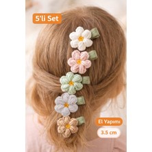 Miccolatte El Yapımı Bebek Örgü Papatya Toka 5’li Set – Mini Klipsli, Kaymaz, Doğal Saç Aksesuarı (3.5 cm)