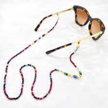 Gözlük İpi Nazar Boncuğu Detaylı Renkli Boncuklu Gözlük Ipi