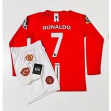 M.unitedd Moskova 2008 Sezonu Cristiano Ronaldo Uzun Kol Çocuk Forması 4'lü Set (Armalı)