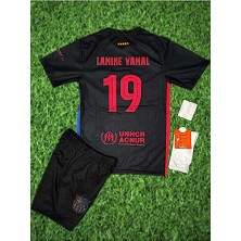 Barcelona Yeni Sezon Lamine Yamal Deplasman Iç Saha Çocuk Forması-Siyah 4lü Set Hediyeli HD1199