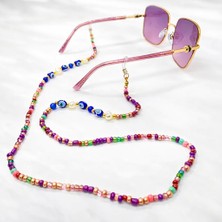 Gözlük İpi Nazar Boncuğu Detaylı Renkli Boncuklu Gözlük Ipi