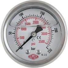 Normadia 0-600 Bar Çap Ø63 mm Gliserinli Manometre, Arka Bağlantılı
