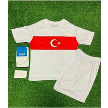 Türkiye Beyaz Çocuk Forması 4'lü Set Çorap Bileklik Hediye ASF22