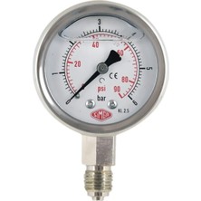 Normadia 0-100 Bar Çap Ø63 mm Gliserinli Manometre, Alttan Bağlantılı