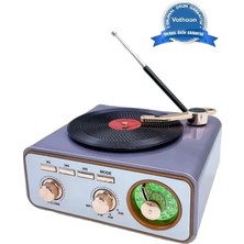 Starseven Metalik Nostaljik Tasarım Plak Çalar Görünümlü Radyolu Bluetooth Hoparlör Müzik Plak