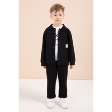 Cansın Mini Siyah Arma Detaylı Gömlekli Duble Paça Pantolonlu Erkek Çocuk 3lü Takım 23619