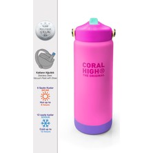 Coral High 650 ml Pembe Lila Desenli Katlanır Ağızlıklı Çelik Termos 38361 Hafif ve BPA İçermez