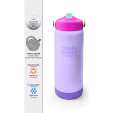 Coral High Renkli Lila Pembe Desenli Katlanır Ağızlıklı Çelik Termos 650 ml 38360