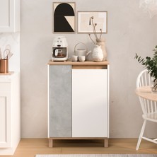 Robin Home Alaska Çok Amaçlı Dolap Mutfak Kiler Erzak Banyo Dolabı 97CM Sepet-Beyaz-Taş