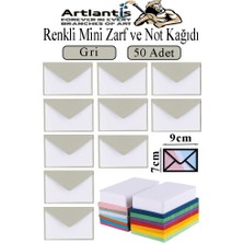 Artlantis Gri Mini Zarf 7x9 cm Not Kağıtlı 50 Adet Küçük Gri Zarf Mektup Oyun Zarfı Doğum Günü Dilekleri Zarfı Canlı Renk