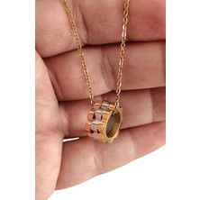 BB Bi Butik Shop Üç Renkli Çelik Dişli Halka Kolye – Modern Minimal Tasarım, Günlük & Özel Gün Takısı