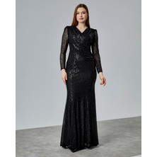 Asees Kruvaze Yaka Büzgü Detaylı Abiye Elbise