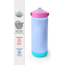 Coral High Renkli Buz Mavisi Desenli Katlanır Ağızlıklı Çelik Termos 650 ml 38359