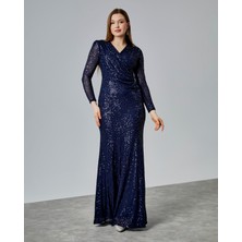 Asees Kruvaze Yaka Büzgü Detaylı Abiye Elbise