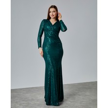 Asees Kruvaze Yaka Büzgü Detaylı Abiye Elbise