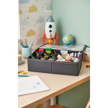 Luxway Home Lüks Antrasit Çok Bölmeli Şeffaf Kapaklı Portatif Makyaj ve Takı Düzenleyici Organizer Saklama Kutusu