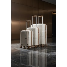 Pierre Cardin Krem 3’lü Valiz Seti Kabin Orta Büyük Boy Pp Kırılmaz Hafif 360° Döner Teker Tsa Kilitli Seyahat Valiz Seti