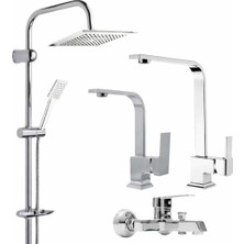 Fulcie Krom Robot Krom Kare Set Lavabo-Evye-Banyo Bataryası 4'lü Krom Set Özel Seriler