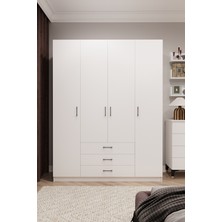 Asra Trend Lüks 4 Kapaklı 3 Çekmeceli Gardırop %100 MDF Askılı Düzenleyici Elbise Dolabı G-02