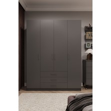 Asra Trend Lüks 4 Kapaklı 3 Çekmeceli Gardırop %100 MDF Askılı Düzenleyici Elbise Dolabı G-02