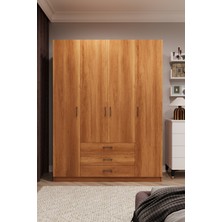 Asra Trend Lüks 4 Kapaklı 3 Çekmeceli Gardırop %100 MDF Askılı Düzenleyici Elbise Dolabı G-02