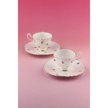 Bursa Porselen Dekor Flora Altın Yaldızlı 2 Kişilik Kahve Fincan Takımı