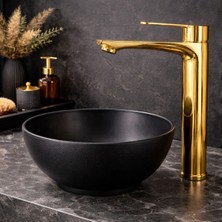 Fulcie Gold Altın Renk Kaplamalı Çanak Lavabo Bataryası Yüksek Banyo Lavabo Bataryası