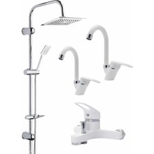Musluq Beyaz Robot Yağmurlama Duş Seti Banyo Mutfak Lavabo Bataryası 4 'lü Pirinç Musluk Seti