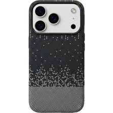 Kzy iPhone 17 Promax ile Uyumlu Kapak Magsafe Şarj Özellikli Ince Yapılı Karbon Kevlar Kılıf - Beyaz