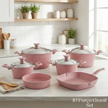 Arzu Çelik 10 Parça Granit Set Çelik Kapak - Pembe