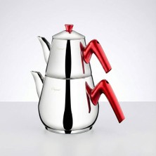 Elegant Topaç Orta Boy Bakalit Kulplu Çaydanlık Takımı - Kırmızı