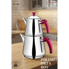 Elegant Piramit Orta Boy Bakalit Kulplu Çaydanlık Takımı - Füme