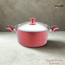 Arzu Çelik 28 Cm Granit Derin Tencere Çelik Kapak - Kırmızı