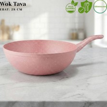 Arzu Çelik 28 cm Granit Wok Tava - Pembe