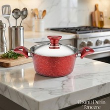 Arzu Çelik 18 Cm Granit Derin Tencere Çelik Kapak - Kırmızı