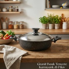 Arzu Çelik 26 Cm Granit Karnıyarık & Pilav Tenceresi Çelik Kapak - Siyah