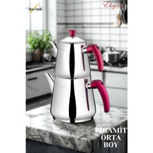 Elegant Piramit Orta Boy Bakalit Kuplu Çaydanlık Takımı-Gül Kurusu