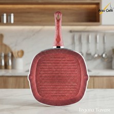 Arzu Çelik 28 cm Granit Izgara Tavası - Kırmızı