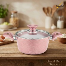 Arzu Çelik 18 Cm Granit Derin Tencere Cam Kapak - Pembe
