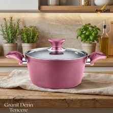 Arzu Çelik 24 Cm Granit Derin Tencere Cam Kapak - Mürdüm