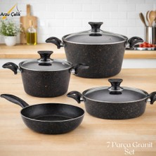 Arzu Çelik 7 Parça Granit Set Cam Kapak - Siyah
