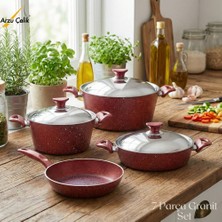 Arzu Çelik 7 Parça Granit Set Çelik Kapak - Kırmızı