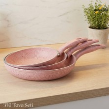 Arzu Çelik 3lü Granit Tek Saplı Tava Seti - Pembe