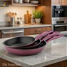 Arzu Çelik 3lü Granit Tek Saplı Tava Seti - Mürdüm