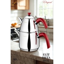 Elegant Elit Orta Boy Bakalit Kulplu Çaydanlık Takımı - Kırmızı